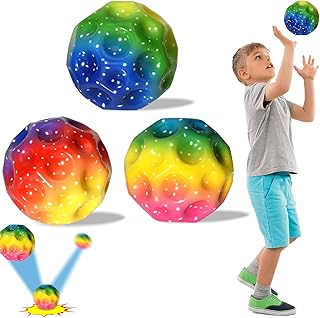 Wonjean Jump Ball Pack of 3 Astro Jumpball Rainbow Styles Super High Elasticity Astro Jump Ball Original Children's Toy Outdoor Fun Stress Relief Estro Jump Ball Party Gifts for Children