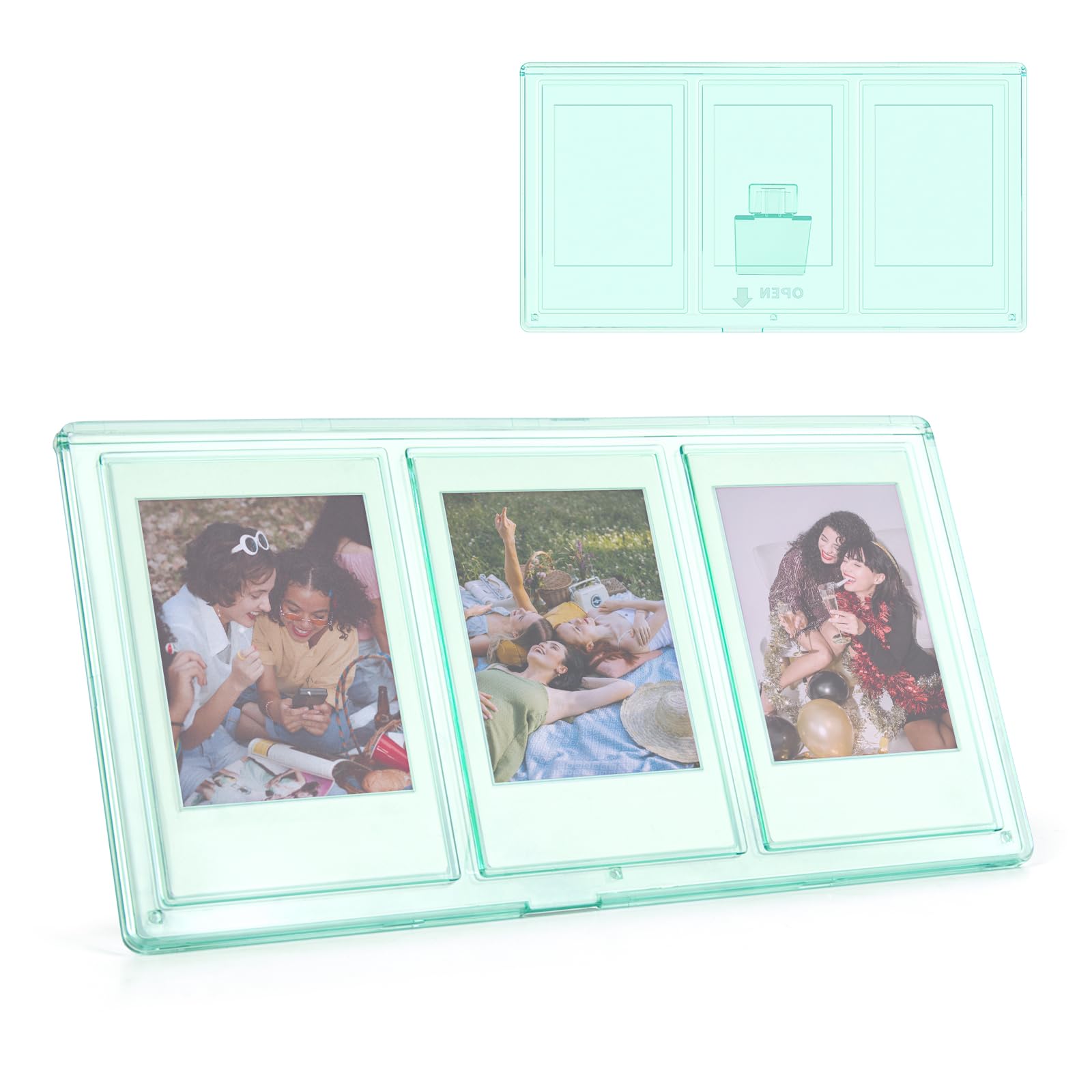 HIYQIN Collage Picture Frame with Three 2x3 Inch Openings - 3 IN 1 Mini Photo Frame Compatible with 2x3 Fujifilm/Polaroid Instax Film - Mint Green