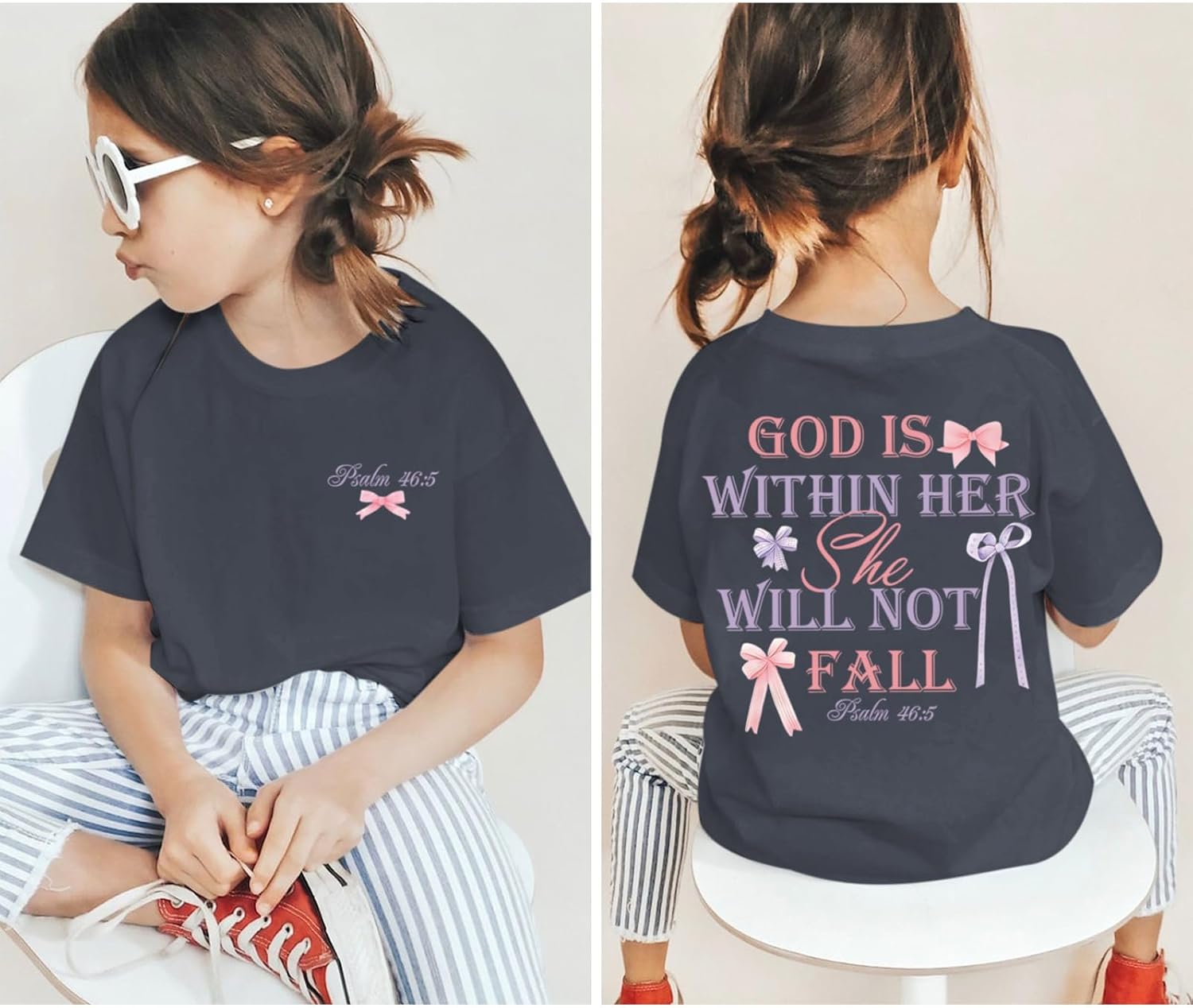 Girls Christian Tees God is Within Her Jesus Shirt for Kids Faith Cute Graphic Bow Tshirt Inspirational Religious Top - Image 5
