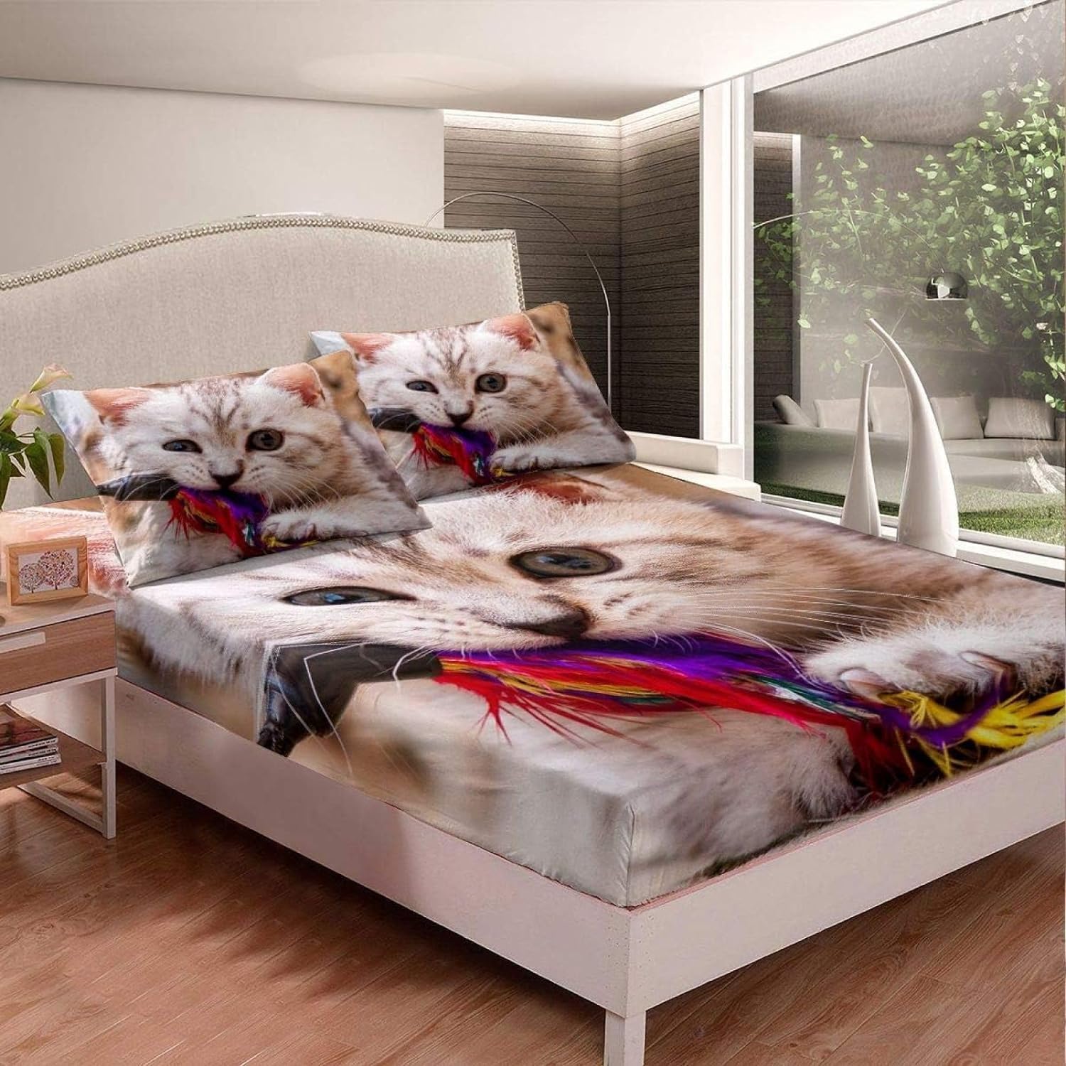 Drap-housse chat mignon en microfibre douce et lavable avec poche profonde de 30 cm