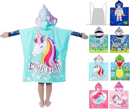 growell Toallas de playa con capucha para niños  Toalla de baño para niños y niñas de 4 a 10 años, toallas de piscina para niños, de secado rápido,