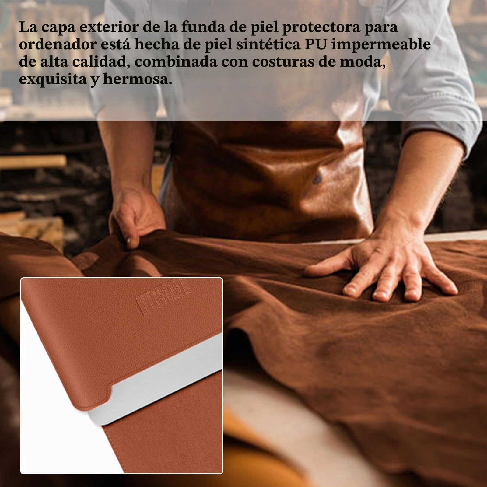 13-14 Pulgada Funda para Portátil Compatible con MacBook Air 13"/Pro 14" (M5 Pro MAX 2026/M4/M3/M2/M1), PU Funda Resistente Protectora Soporte Ratón Alfombrilla Cuero Portátil - Marrón