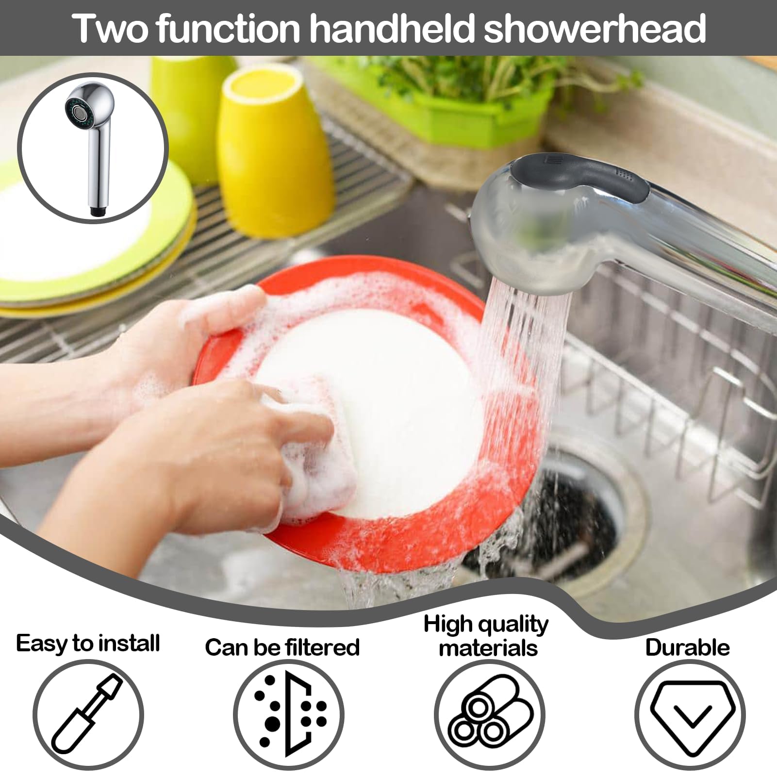 Douchette Robinet avec 2 Jets pour Evier Cuisine - Tête de Rechange pour Lave-vaisselle, Mitigeur Extractible