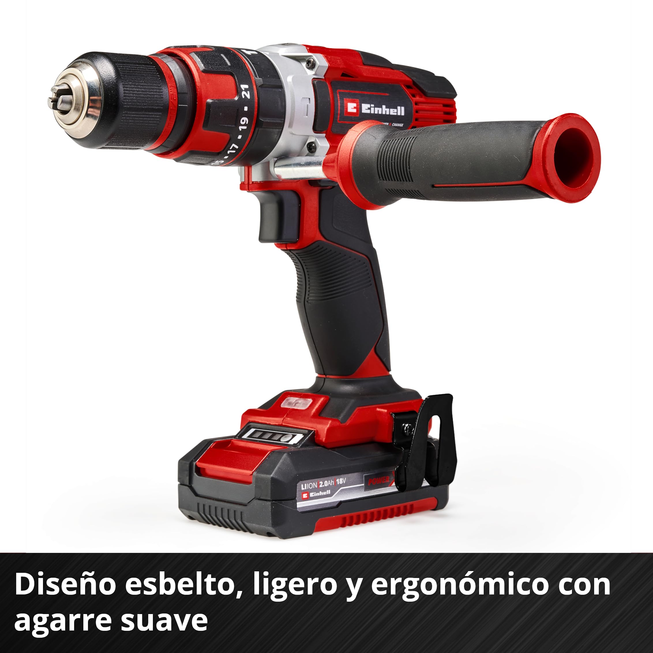 Einhell Taladradora atornilladora a batería TE-CD 18/48 Li-i-Solo Power X-Change (18 V, engranaje de 2 velocidades, función de taladrado de percusión incluida, electrónica de velocidad, sin batería)