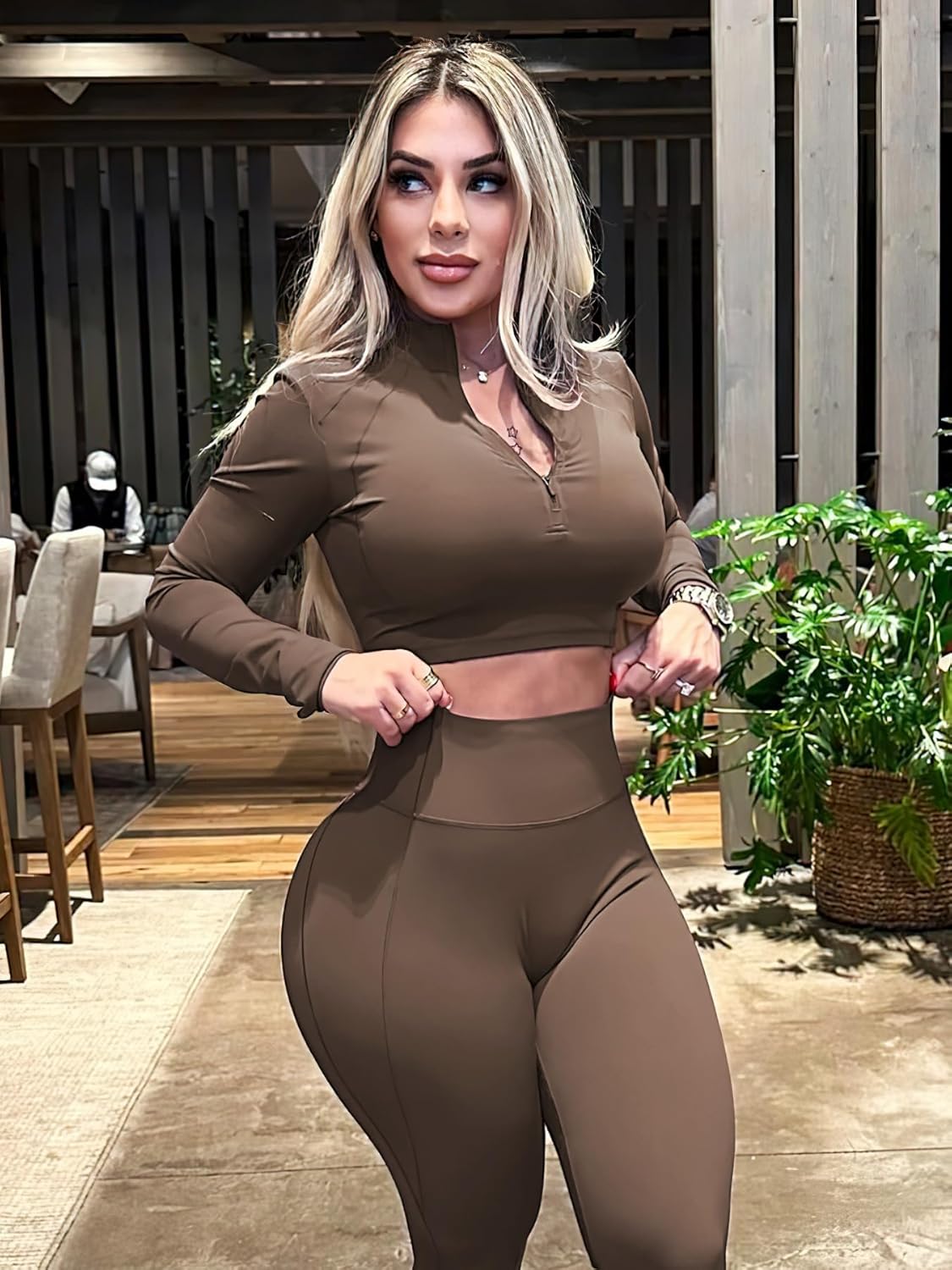 YEOREO Women Zip Up Long Sleeve Workout Crop Top Mock Neck Yoga Shirt - Image 2