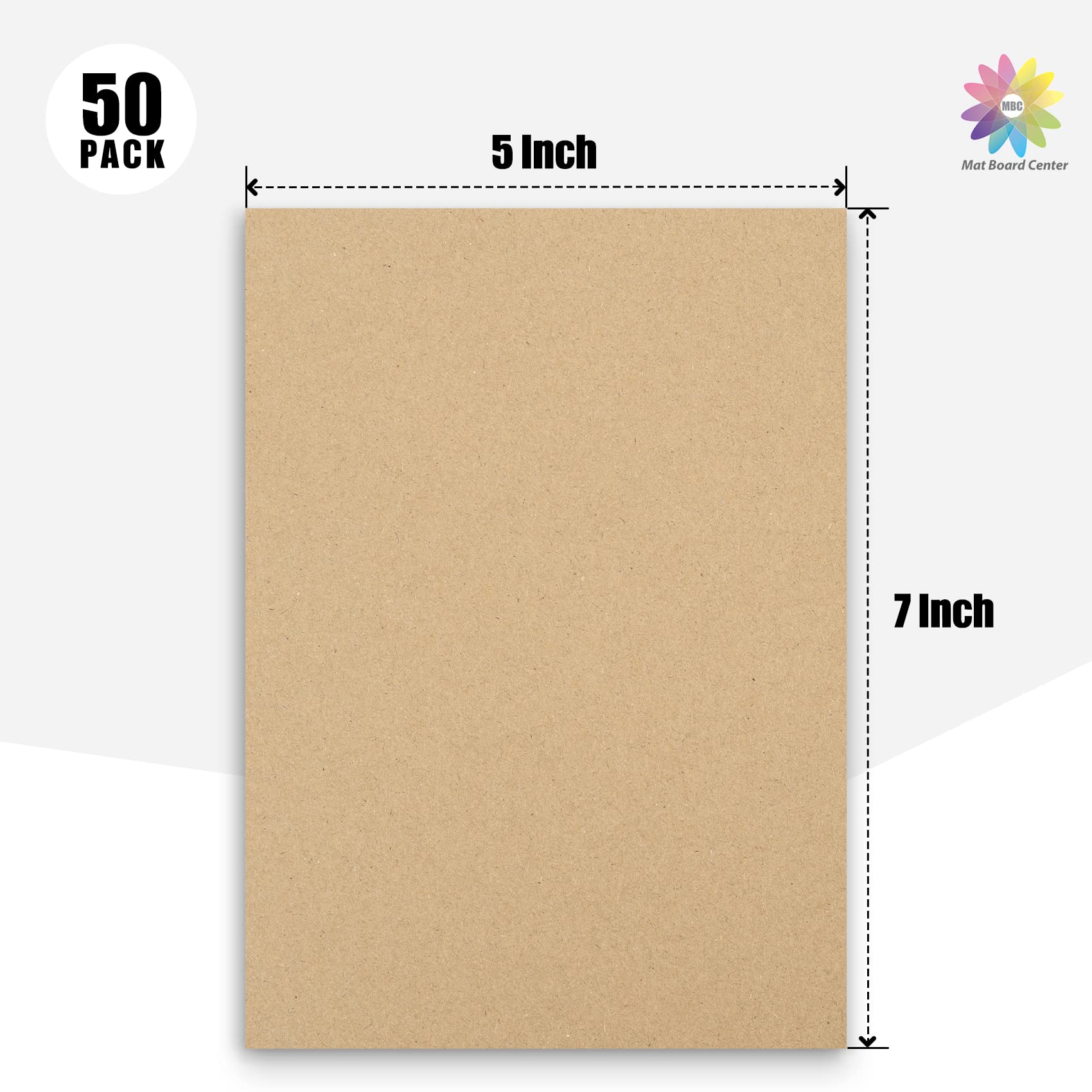 Mat Board Center, 50 Corrugated Cardboard Sheets 5x7 Inches Flat Card Board Inserts for Packing, Shipping, Mailing, DIY Crafts
