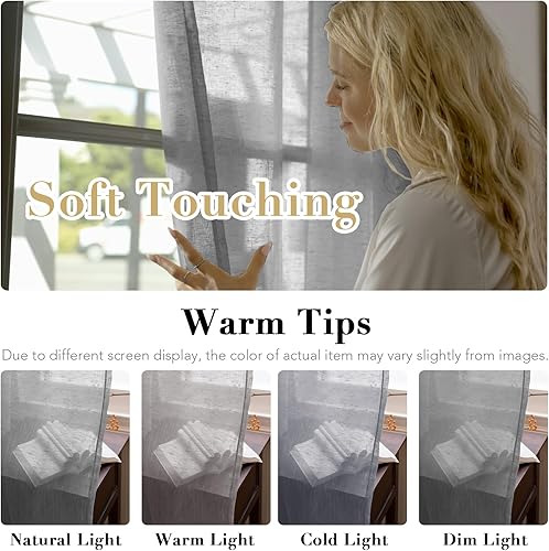 Miniatura 3 de H.VERSAILTEX - Cortinas de lino natural con ojales de níquel, semitraslúcidas, 2 paneles para más privacidad, material suave y prémium para