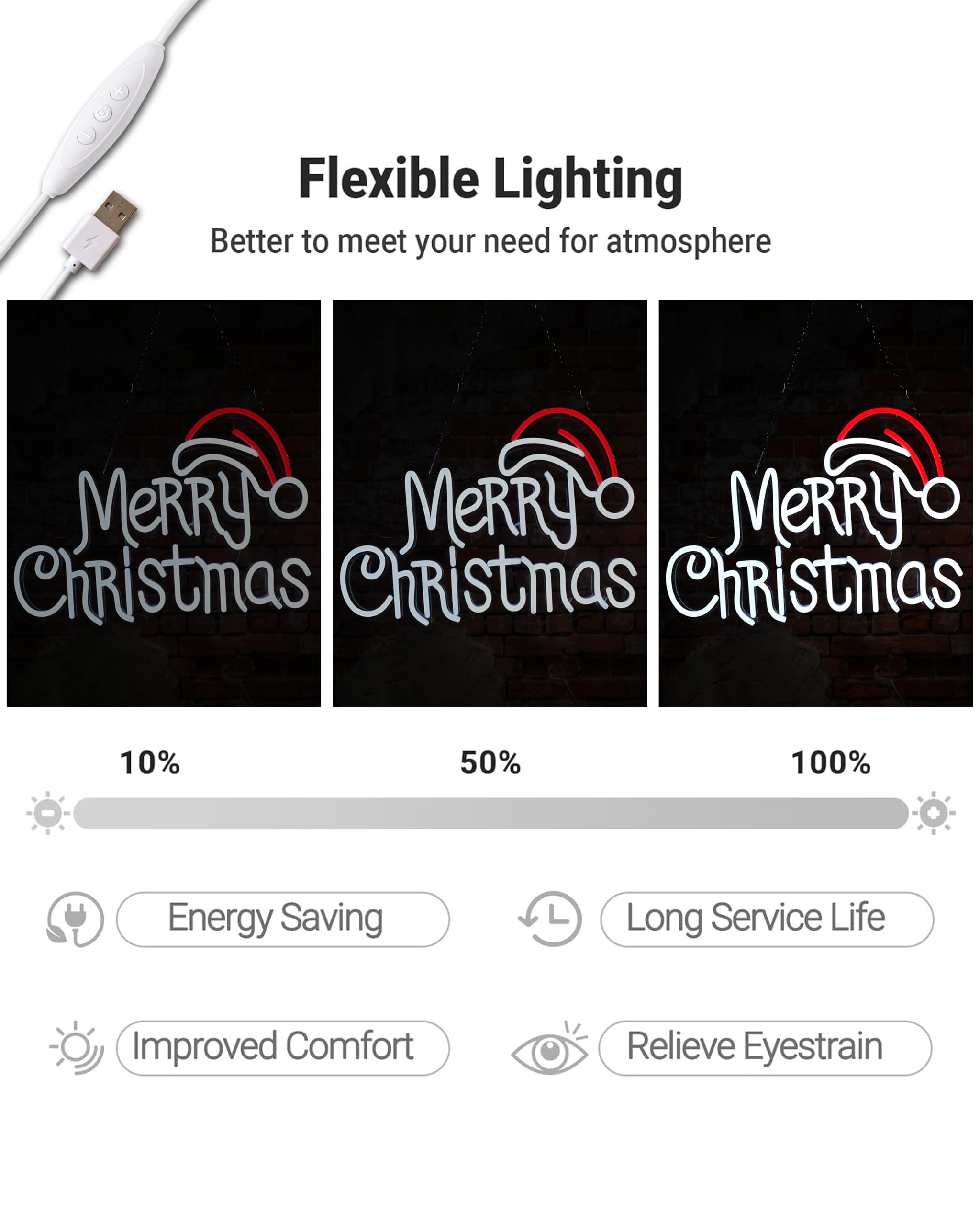 Letreros de neón de Feliz Navidad, letrero LED de sombrero de Papá Noel, alimentado por USB, para decoración de pared, decoración del hogar, para fiesta de Navidad, dormitorio, sala de estar