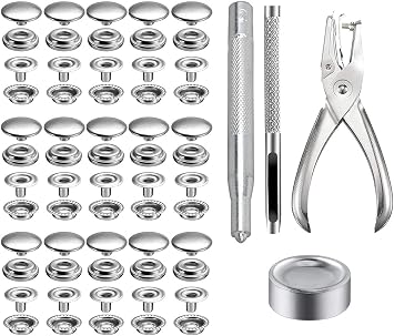 200 Pieces Stainless Steel Snap Fastener Kit, BetterJonny 15mm Heavy Duty Snap Button Press Stud Cap with Pliers and 3 Setting Tools for Marine Boat Canvas Bag Leather DIY Craft