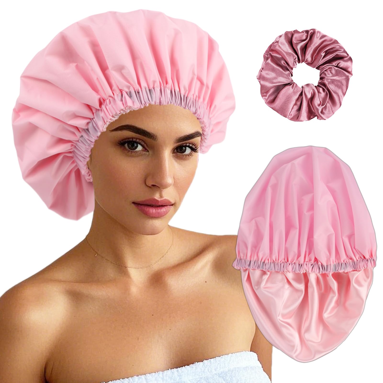 Adjustable Shower Caps for Women Men Reusable Waterproof Large Shower Cap for Men and Women Long Hair Braids