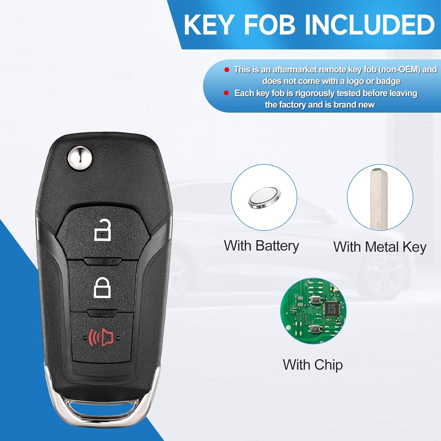 Flip Key Fob Replacement Fits for Ford F150 2015 2016 2017 2018 2019 2020 2021 2022 F250/F350/F450/F550 2017-2022 Explorer 2016-2022 Ranger 2019-2022 Ecosport 2018-2022 Bronco 2021-2022 Keyless Entry