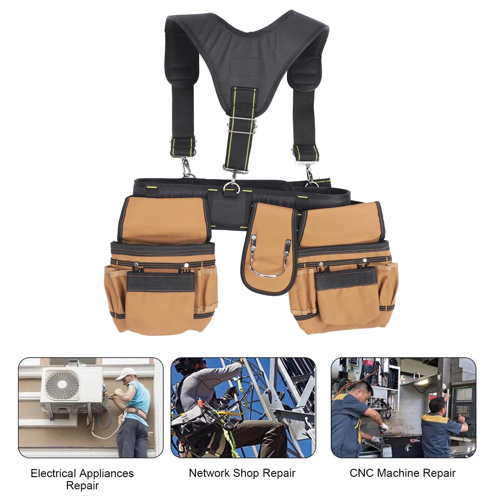 Cinturón ajustable para herramientas de carpintero, cinturón de herramientas de construcción con bolsas desmontables, cinturón de tela Oxford 1200D para electricistas, fontaneros, carpinteros y