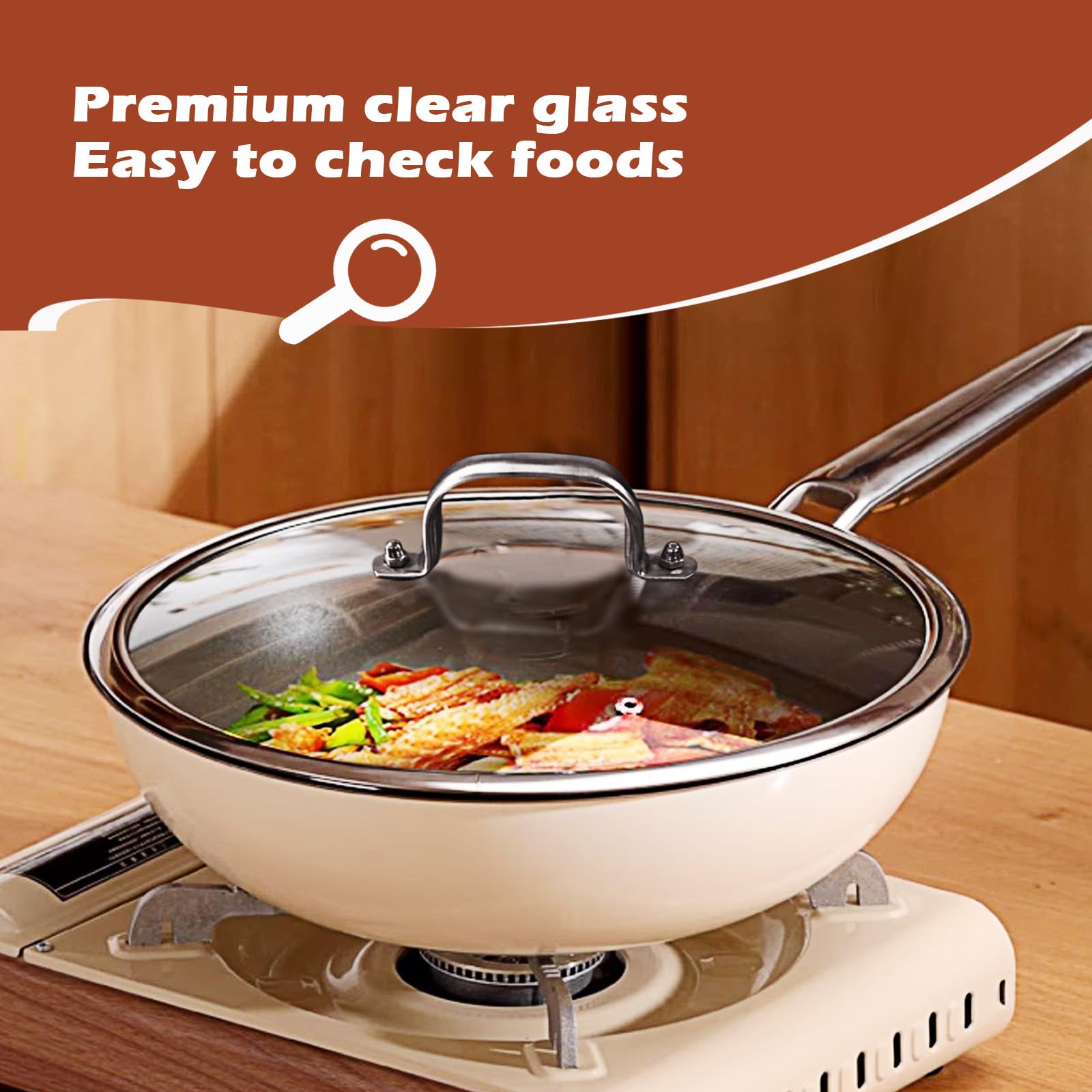 Stainless Steel Glass Lid for 13 Inch Pans and Pots, Tempered Cover for Cooking Pans, Dishwasher & Over Safe 33 cm