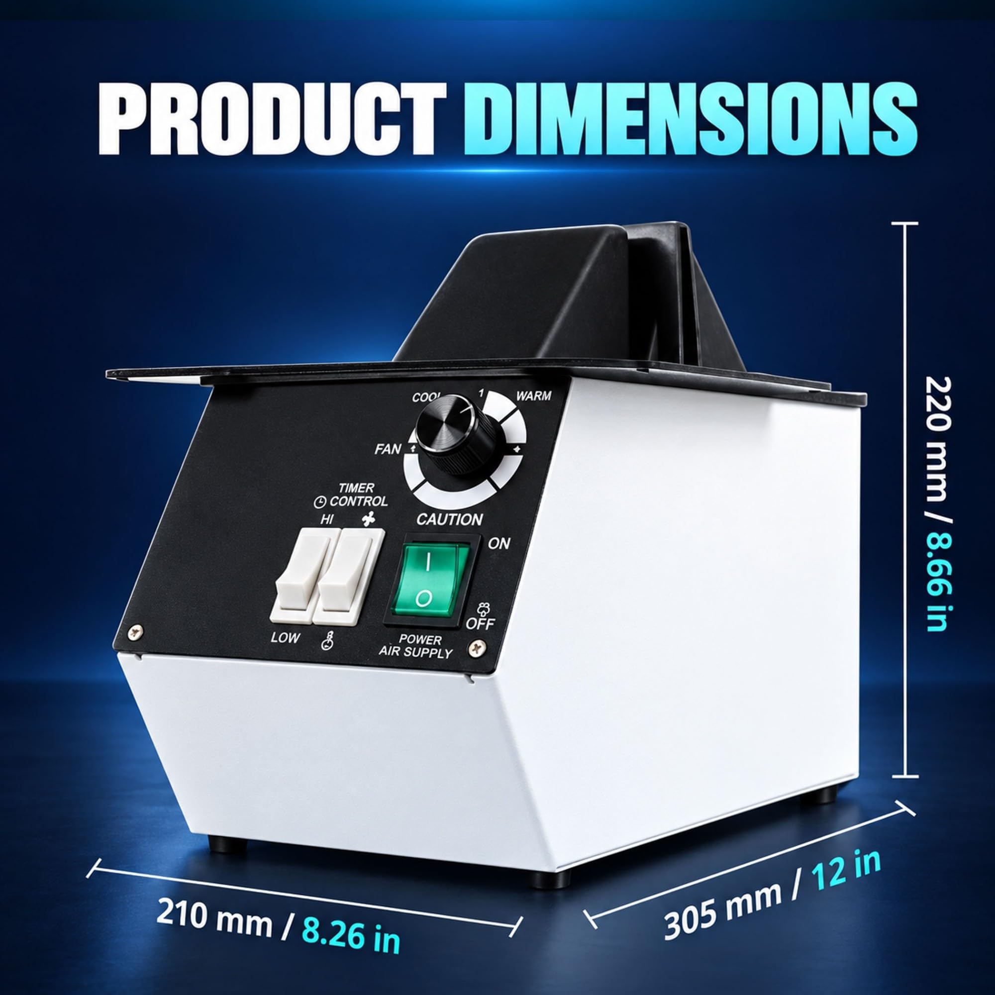 Chauffe-montures lunettes 1500W, commutation air chaud/froid optique