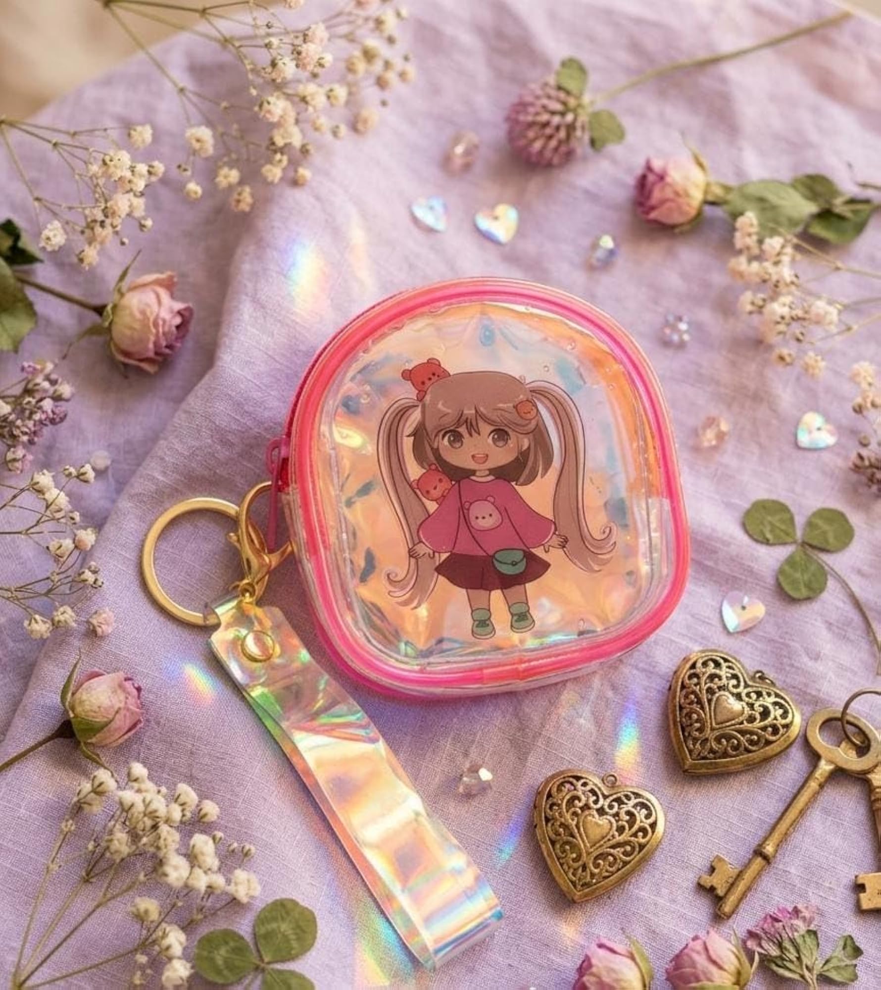 Mini Backpack Coin Purse, Transparent Holographic