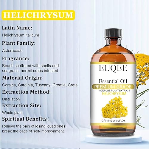 Miniatura 2 de EUQEE Helichrysum - Aceite esencial de 4 onzas, botella grande de aceite de helicriso de alta calidad con cuentagotas de vidrio, ideal para
