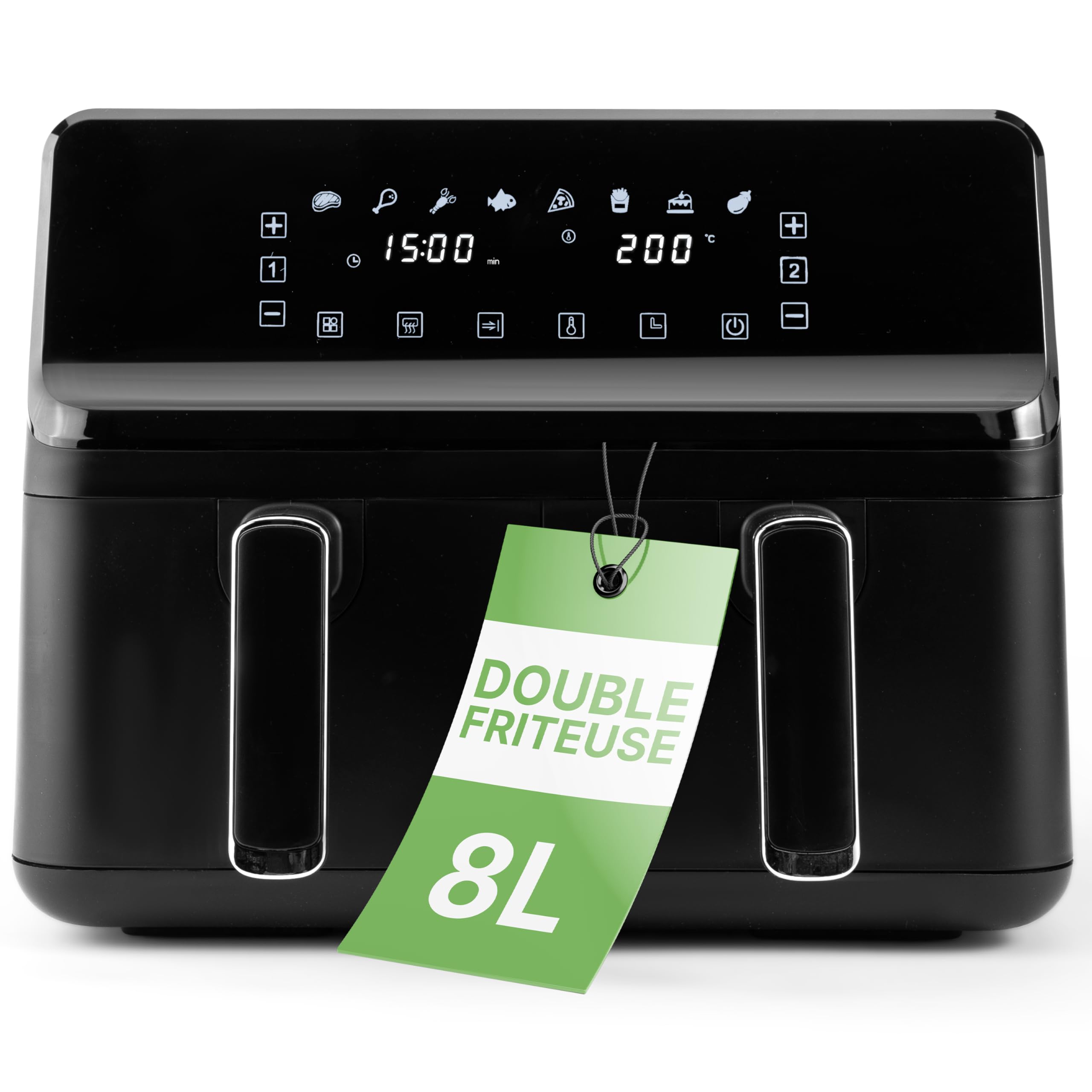 Clatronic® Double friteuse à air chaud | Capacité 8L | Système de cuisson simultanée | Airfryer XXL avec 2 cuves séparées | 8 programmes automatiques | Economie de temps et d'énergie | FR 3804 H