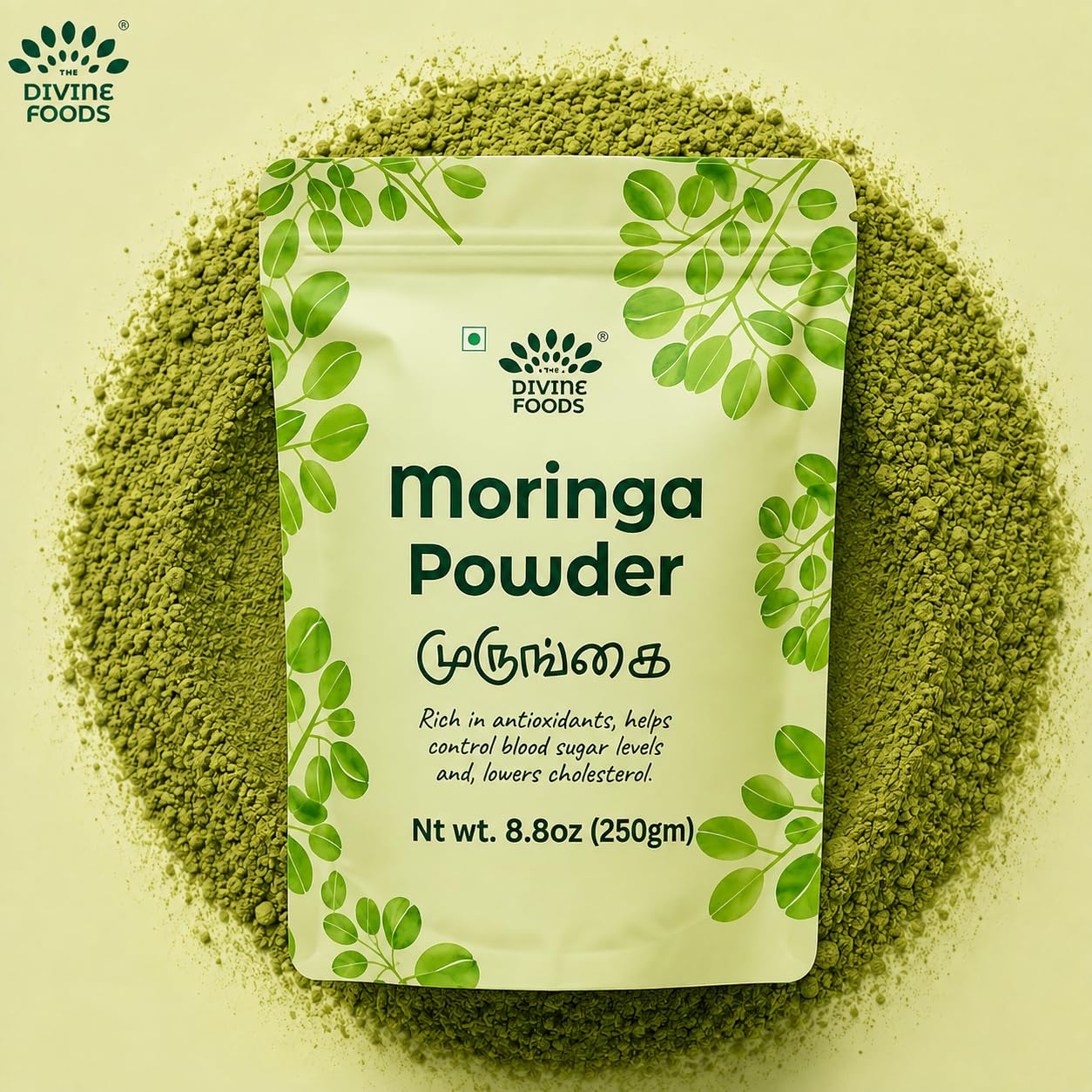 The Divine Foods Moringa Powder | High in Nutrition | Rich in Anti-Oxidants | Controls Blood Sugar levels | Ready-to-Mix | Added Native Indian Herbs | (250 Gm) — Amazon image 2