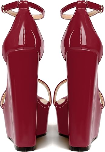 Vista 4 de WAYDERNS Sandalias de tacón alto con plataforma y correa de tobillo para mujer, con hebilla de noche, puntera abierta, de moda, de charol, de 6