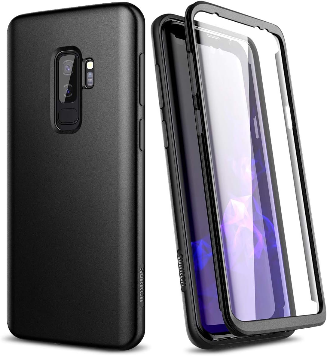 SURITCH Samsung Galaxy S9 Plus Case, [Built-in Screen Protector] Matte Black Hard Full-Body Protection Shockproof Rugged Bumper Protective Cover for Galaxy S9 Plus 6.2 Inch (Matte Black)