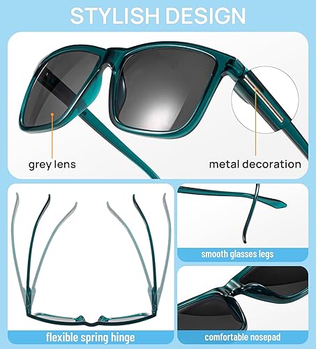 Miniatura 4 de AEZUNI Gafas de sol de lectura grandes para hombre, lentes completas, protección UV cuadrada, 1.0, 1.5, 2.0, 2.5, 3.0, 3.5 (no bifocales), Verde