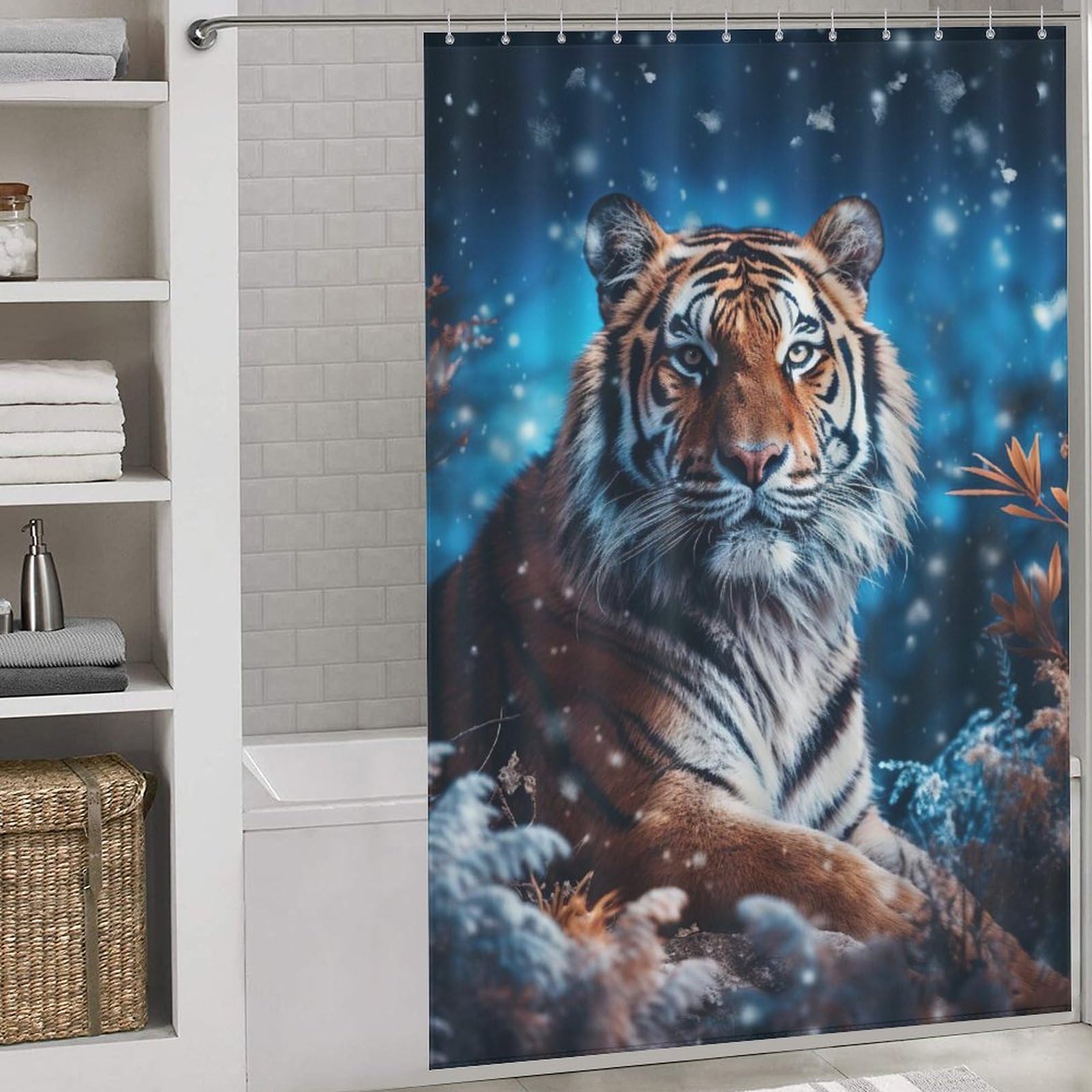 Rideau de douche tigre en polyester imperméable 152x183cm