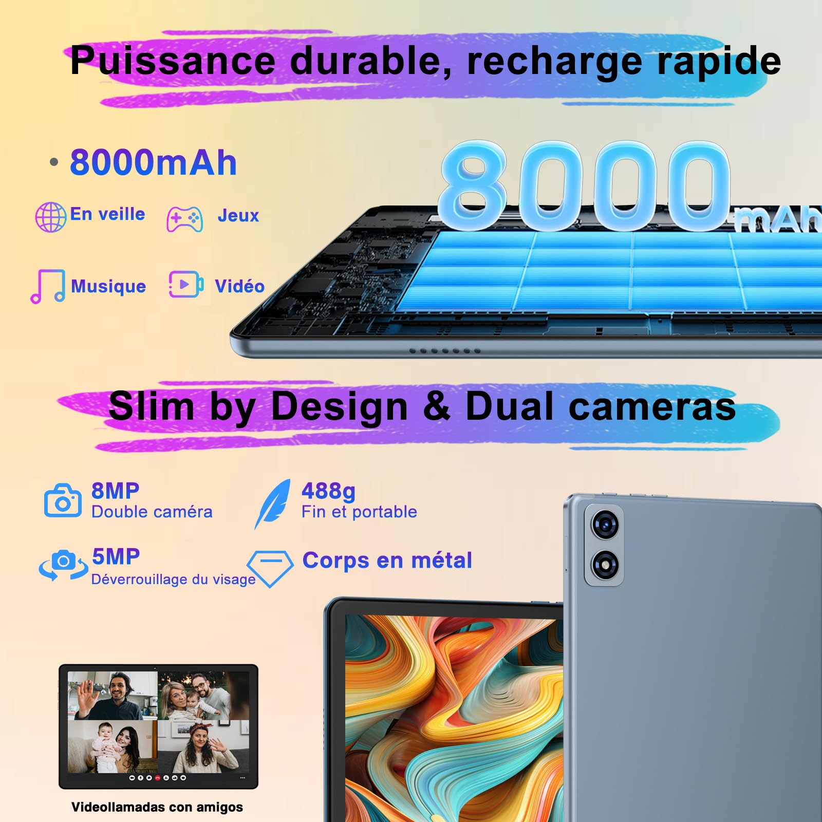 Dghrti Tablet Android 10,1 Pulgadas, 22GB RAM+128GB ROM/TF 2TB, 8000mAh, 8-Core CPU, Face ID, Widevine L1, WLAN 6, BT5.0, GPS, 5MP+8MP, Teclado Incluido Conjunto Ratón-Gris — view 4