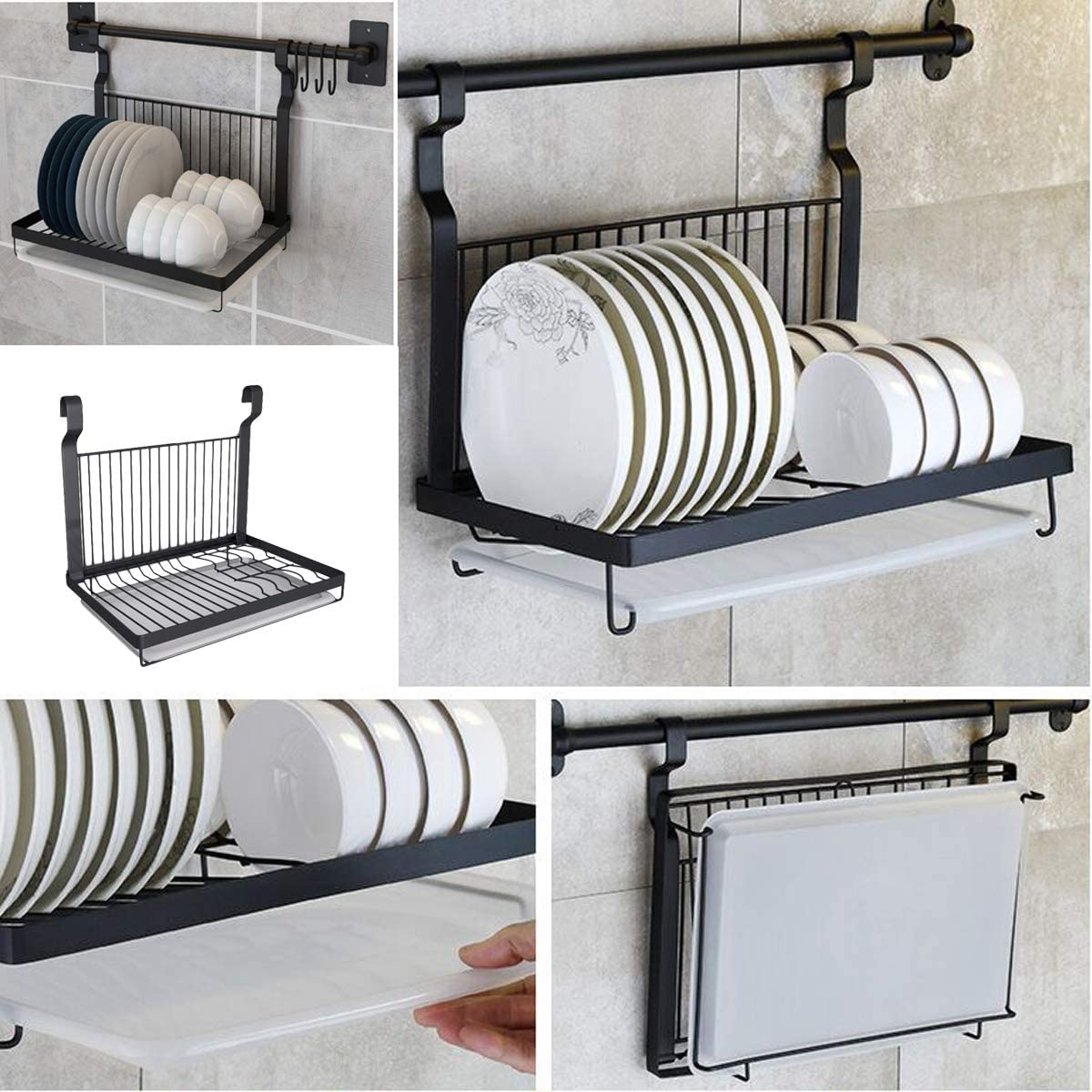 TentHome Escurreplatos Plegable de Pared de Acero Inoxidable con Bandeja Plastico, Escurridor Organizador de Platos de Cocina, Escurre Platos y Vasos, Secaplatos