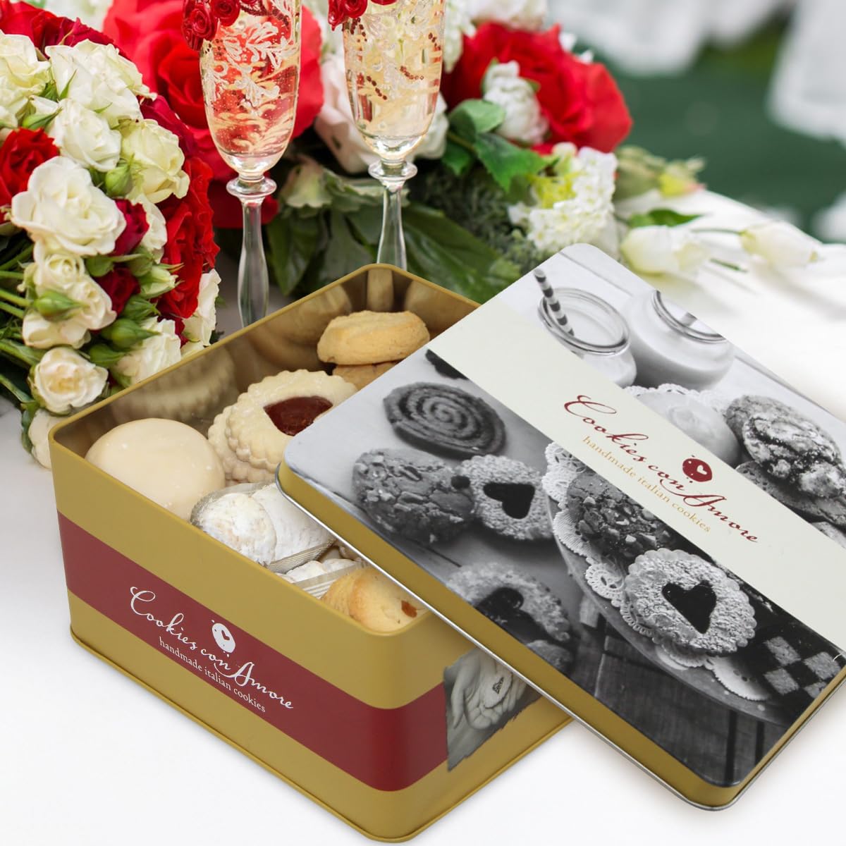Assorted Italian Cookies Gift Box, Over 30 Individually Wrapped Traditional Gourmet Cookies - 2Lb Square Tin with Authentic Premium Pastries for Holiday Gifting, Coffee Pairing, and Celebrations