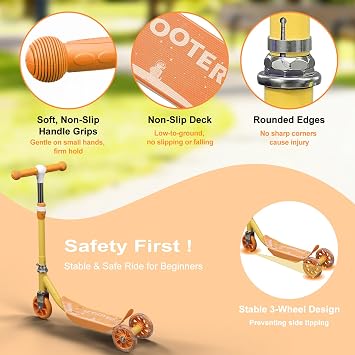 Kids Scooter: LED Lighted 3 Wheel Scooters for Kids 2-5,3 Adjustable Height Handlebar, Anti-Slip Deck,Heavy Duty Metal Scooters for Boys Girls Ages 3-5, up to 110 Lbs,Toddler Kick Scooter 2 Year