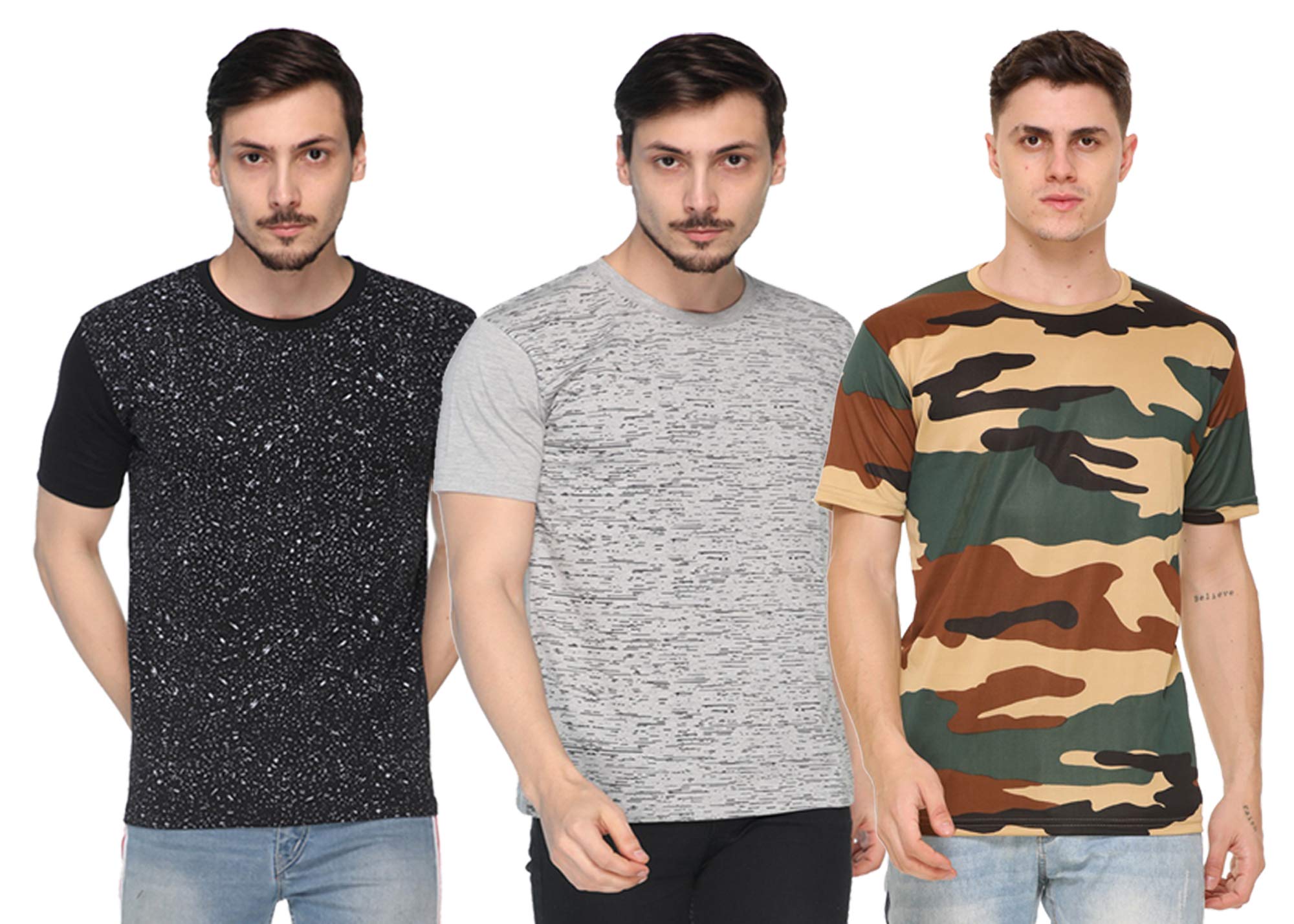 SHAUN Men T-Shirt(104MTSF3_P$_Multicolor_Pack of 3)