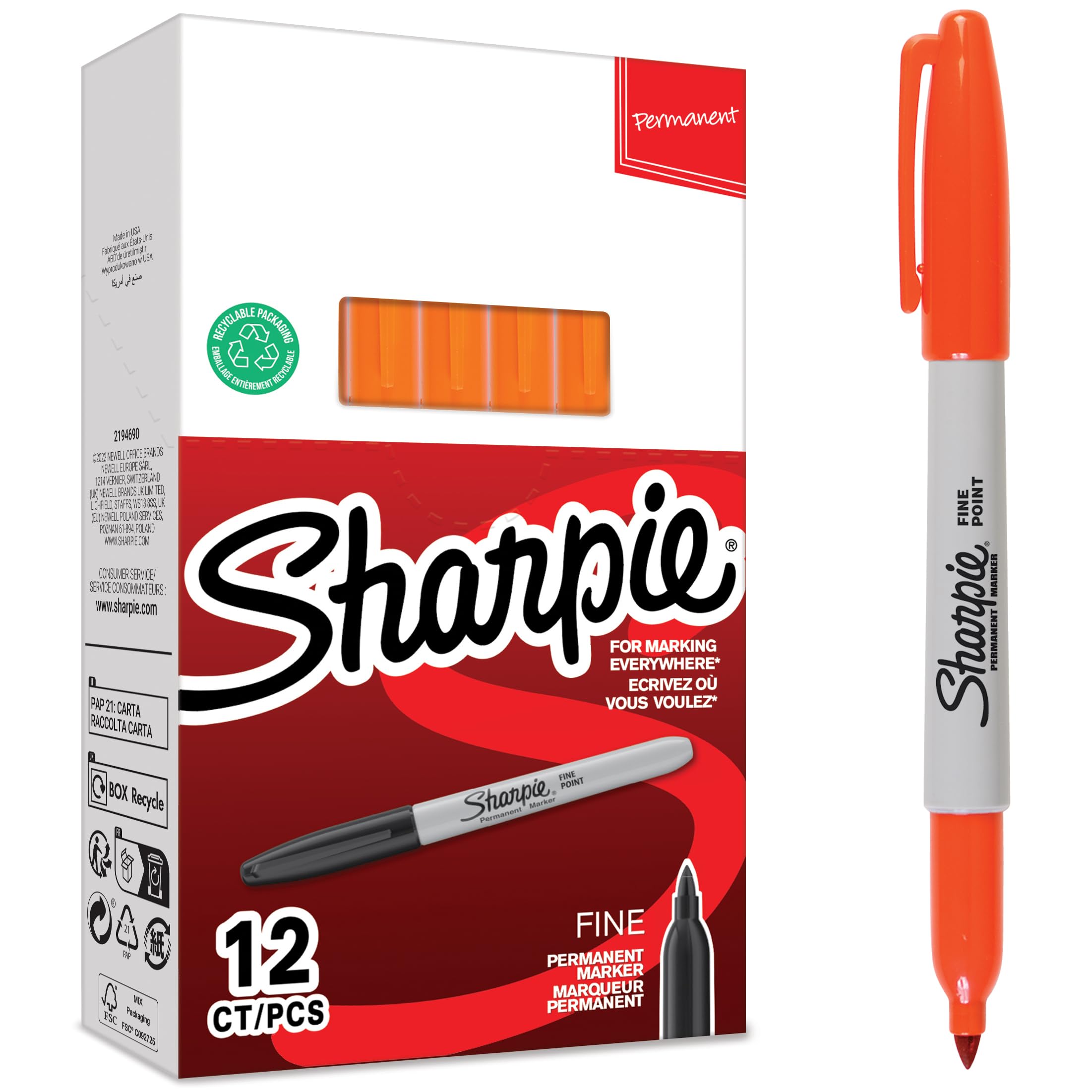 Sharpie Permanent Markers | Fine Point | Pink | 12 Count