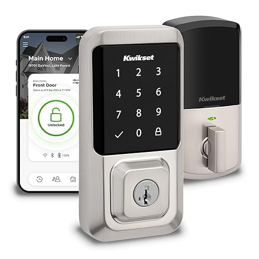 Kwikset Halo Touchscreen Wi-Fi Smart Door Lock, Keyless Entry Electronic Deadbolt Door Lock, No Hub Required App Remote Control, With SmartKey Re-Key Security, Satin Nickel