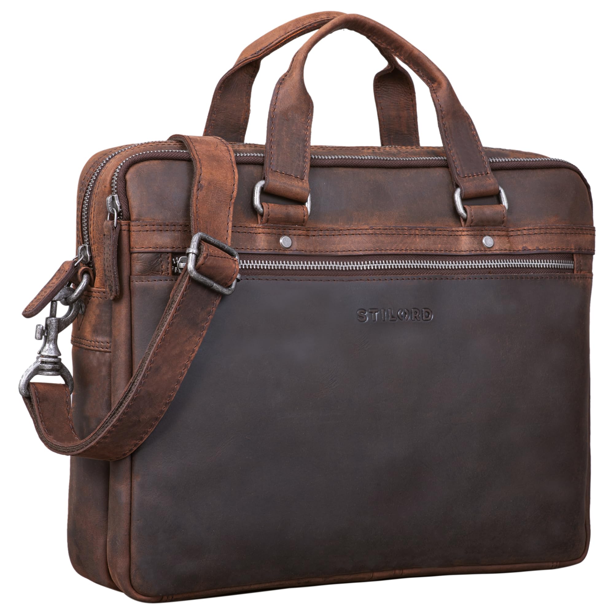 STILORD Brayson Serviette Porte Documents Cuir Sac Business Ordinateur pour MacBooks de 16 Pouces Sac de Travail Sac à Bandoulière Mallette Cuir Véritable Couleur:Noir