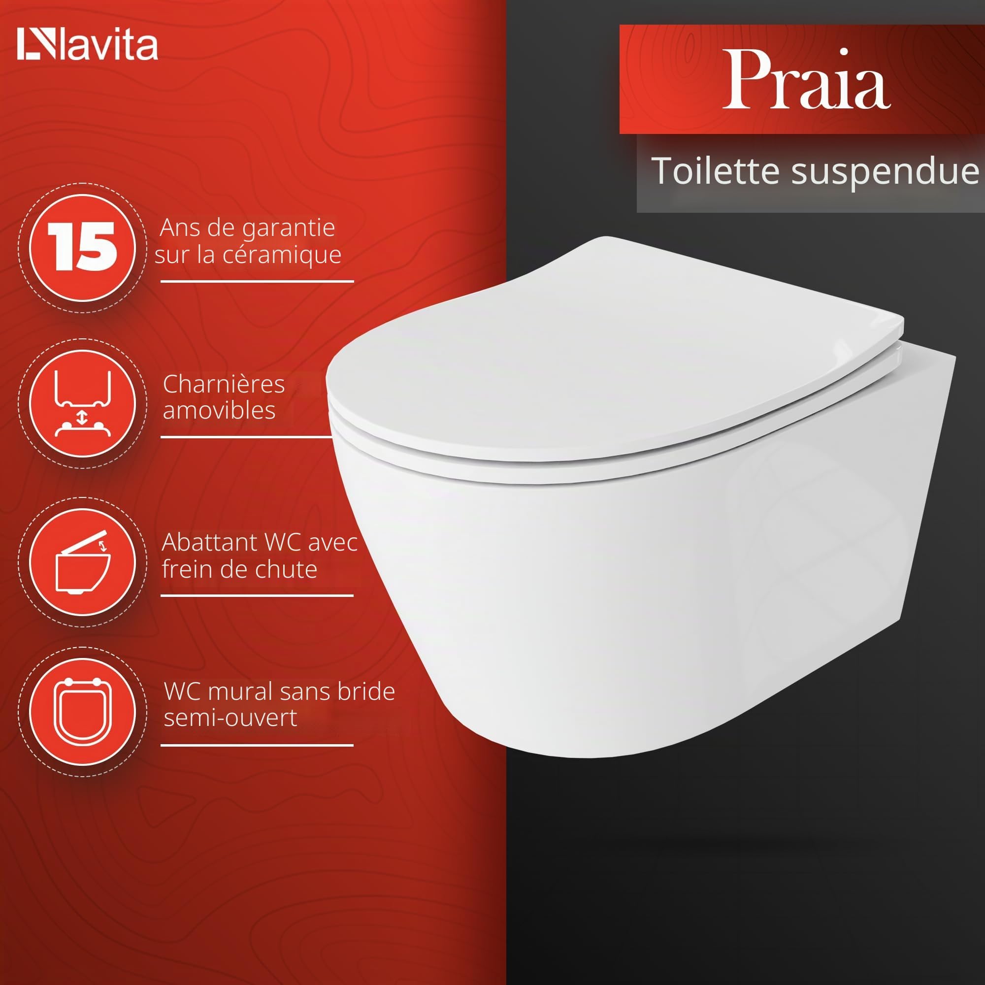 Lavita Duofix Praia Basic Ensemble WC encastré avec élément de chasse d'eau + abattant WC + panneau de commande Delta 25 - Bouton blanc - Kit complet encastré pour WC