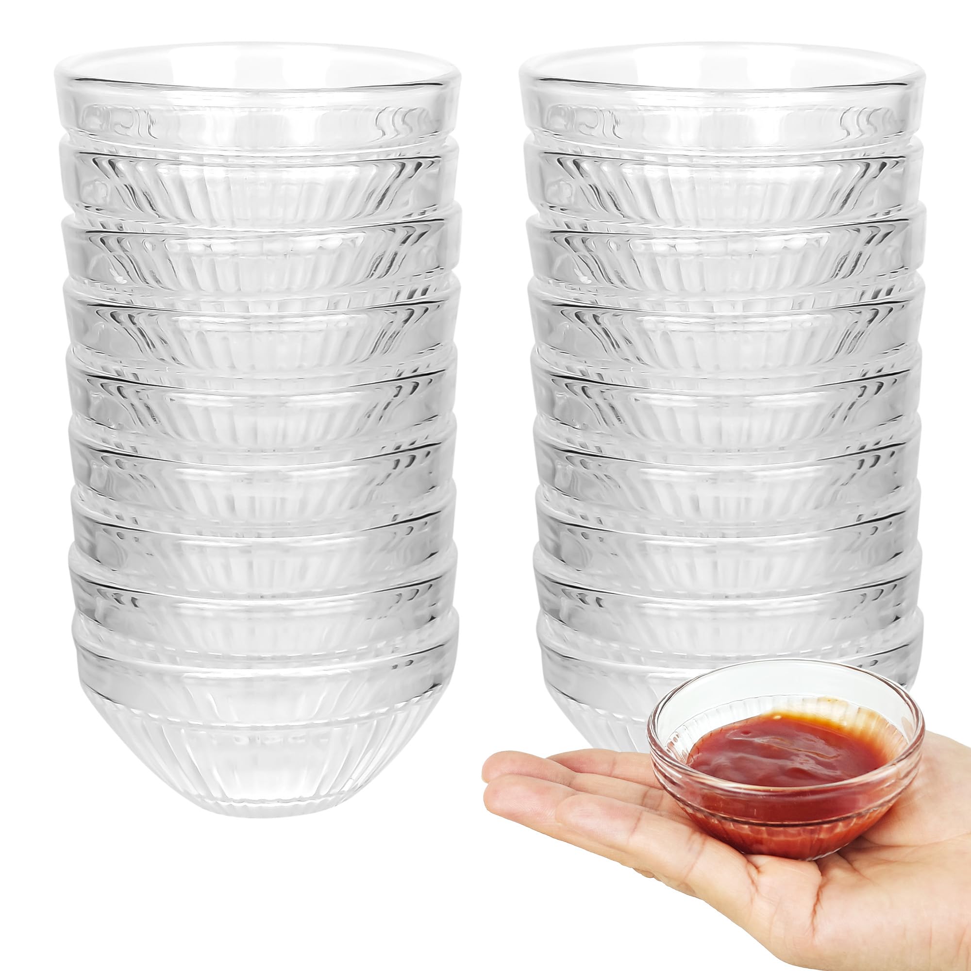 WENLISELL 20 PCS Mini Glass Dipping Bowls 75 ml, Clear Small Glass Prep Bowls, Round Small Sauce Dish for Spices Snack Condiment