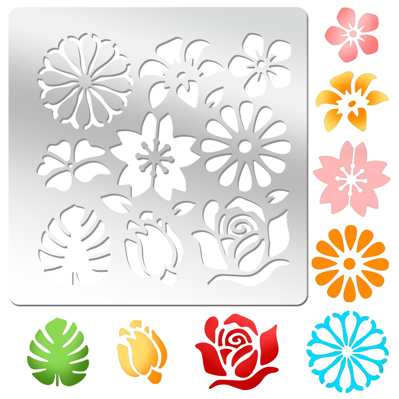 beinkmake Flower Stainless Steel Stencil 6 x 6inch Metal Stencil Templates Reusable Drawing Template for Painting on Wood Walls Fabric Furniture
