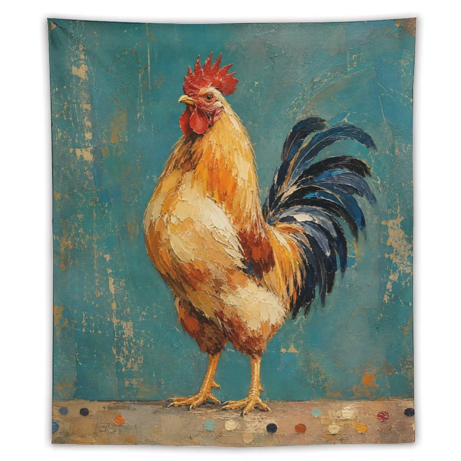 H3B8U2Y5 Rooster Blue Background Wall Tapestry, Farm Bird Portrait