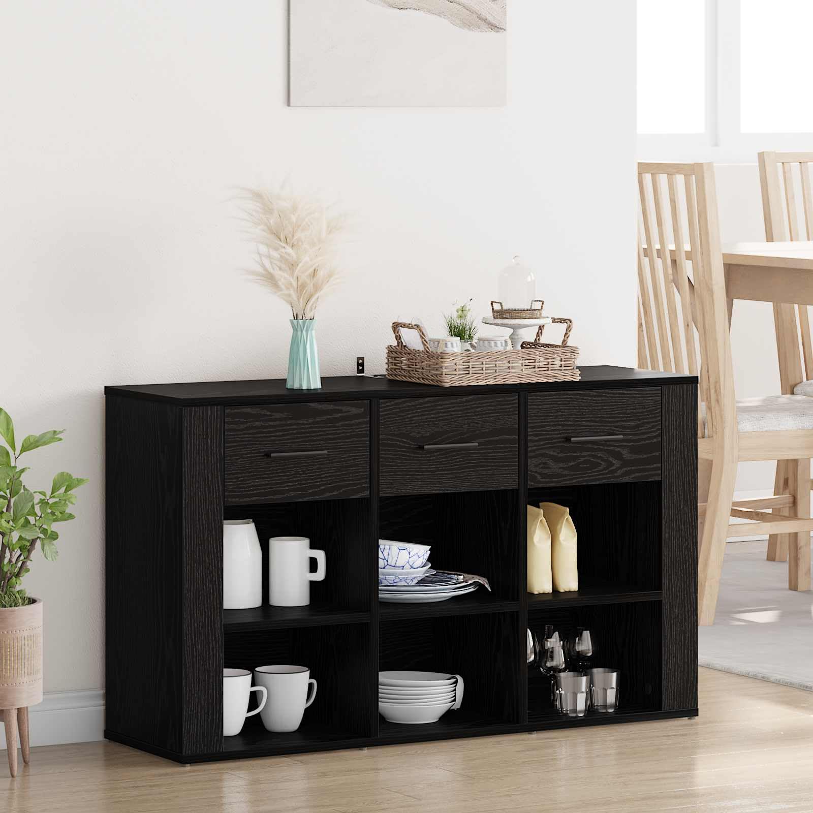 Buffet noir aspect chêne 100 x 30 x 59,5 cm en bois
