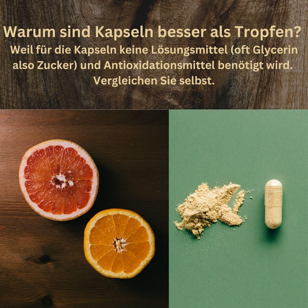 Grapefruitkernextrakt - WICHTIG: 98% Bioflavonoide - 180 Kapseln - Made in Germany - Vegan - Premium Qualität