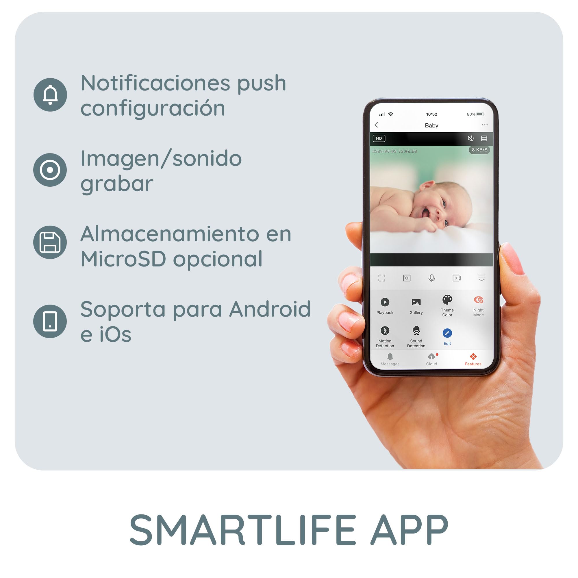 Alecto SMARTBABY5 Monitor Bebe con Cámara y WiFi/WLAN - Video Baby Monitor con Visión Nocturna - Baby Monitor con Intercomunicador y Controlable con App - Blanco