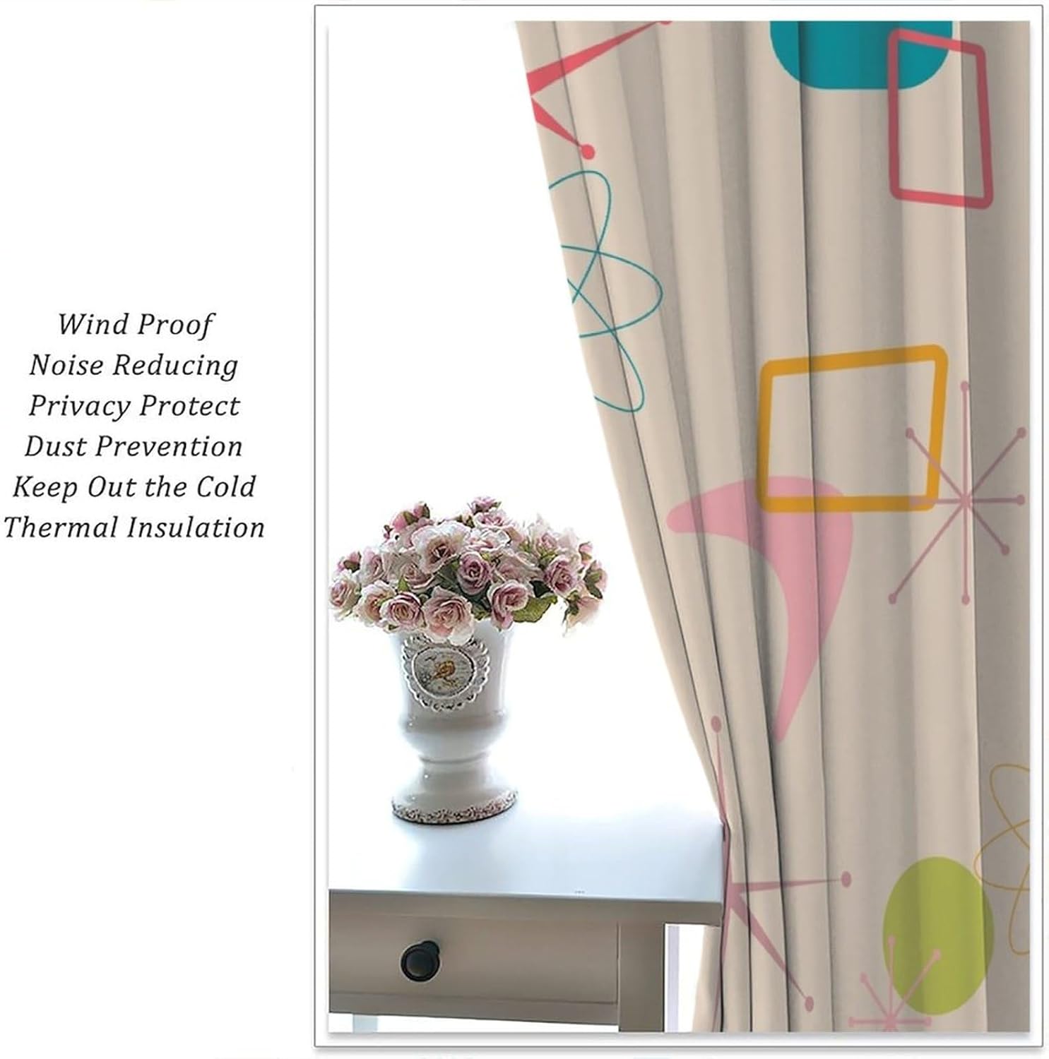 Mid Century Curtains，Modern Colorful Abstract Geometric Pattern Curtains Retro Mid Century Living Room Kitchen Bedroom Blackout Curtains Set 2 Panels,42x45 Inches