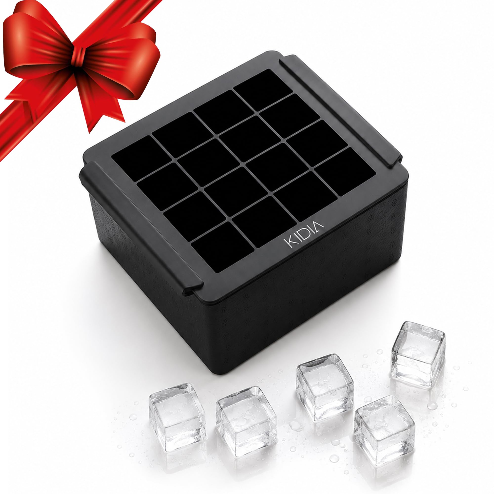 Kidia Mini Clear Ice Cube Maker – Molde para Hielo Transparente 16 Cubitos 4×4×4 cm – Congelación Direccional, Silicona Alimentaria, Caja Aislante para Cócteles, Whisky y Mixología