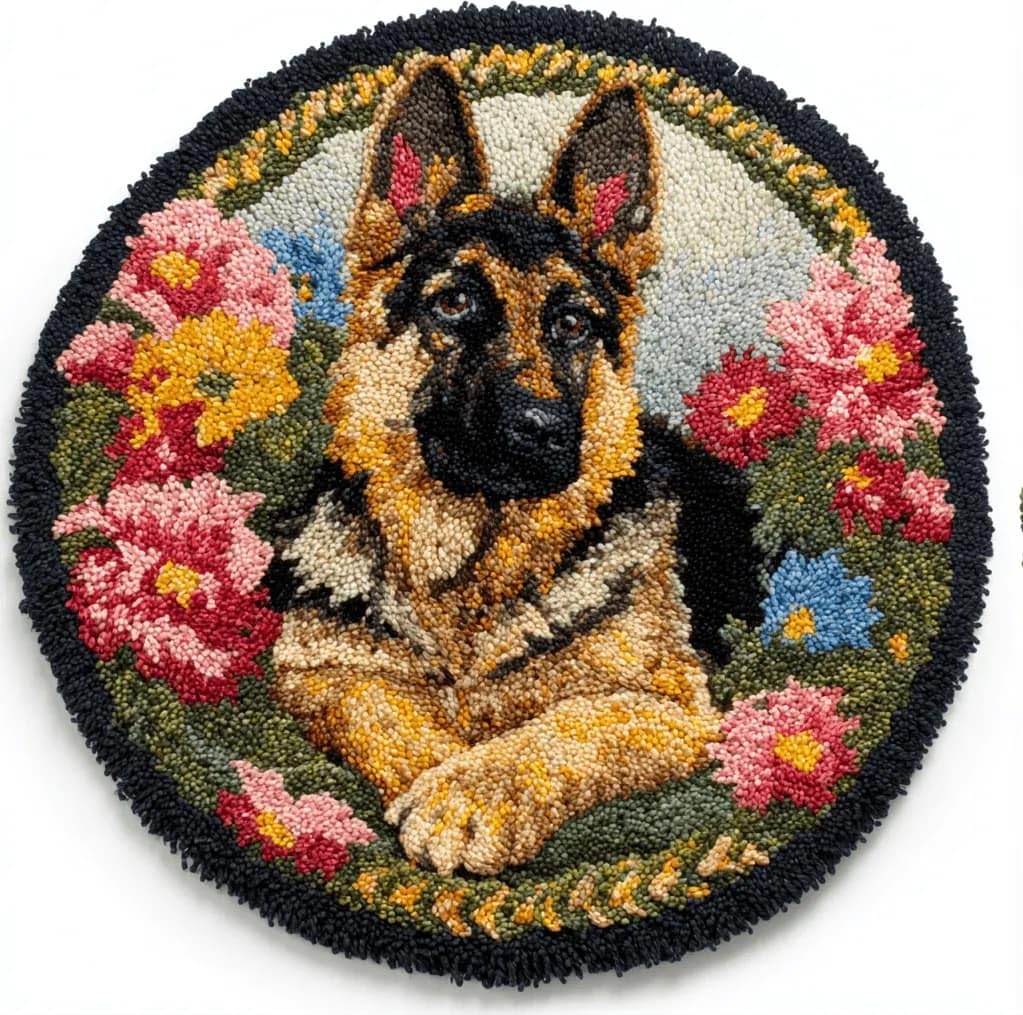 Round Latch Hook Rug Kits Shepherd For Adults And Starter 50*50Cm