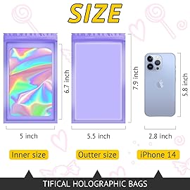 TIFICAL 100 PCS Holographic Bags for Lashes, Press On Nails, Candy, Small Baggies Sample Bag Smell Proof Packaging Bag for Jewelry, Resealable Bags for Small Business, Food Storage Bags