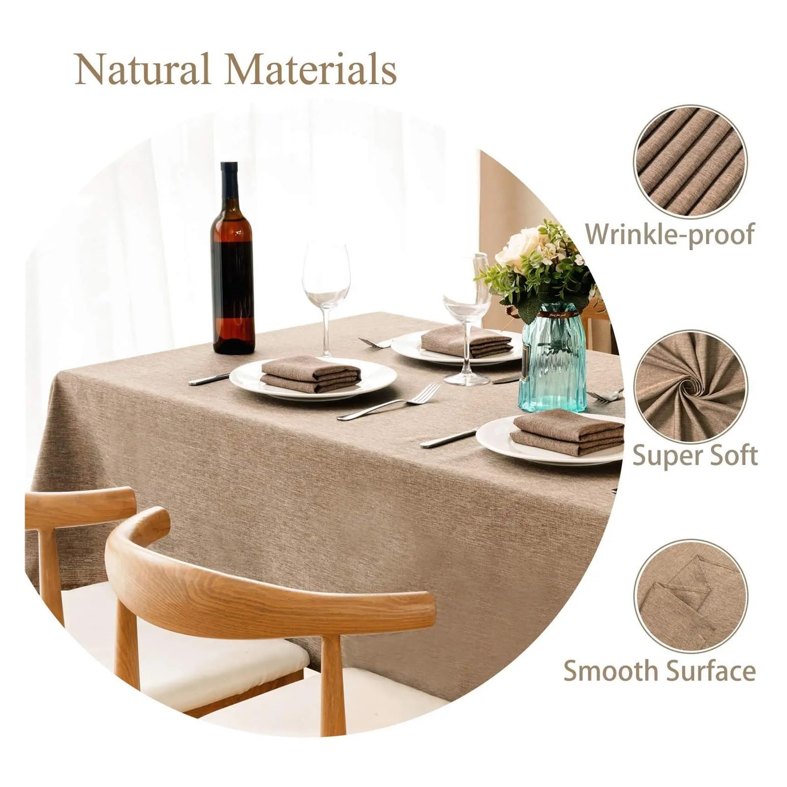 Mantel Impermeable Mantel Rectangular Impermeable, De Granja, Antiencogimiento, Y Resistente A Las Arrugas, Cubierta Mesa Tela Decorativa(Beige,140 * 190cm)