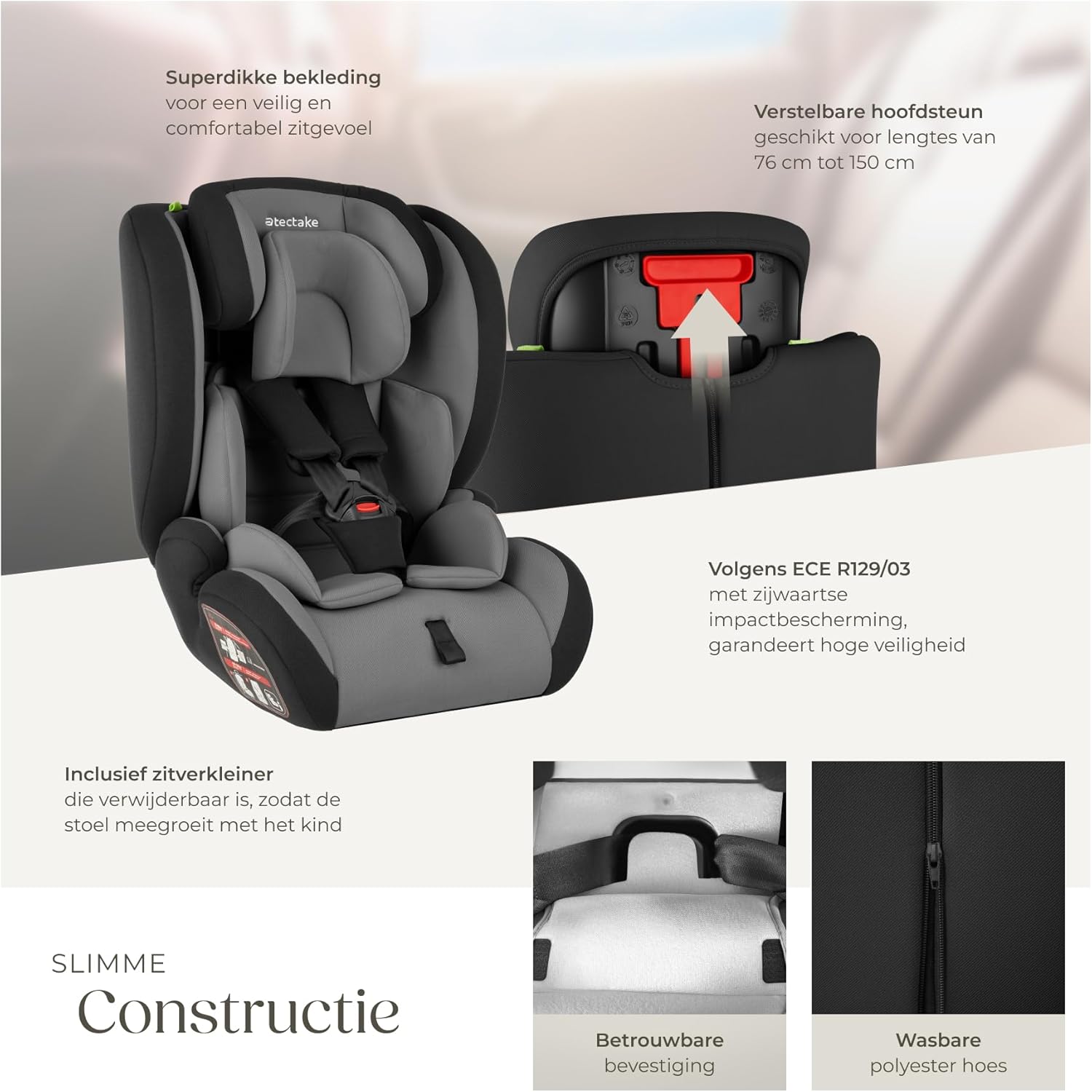Car seat with focus on removable reducer and washable cover