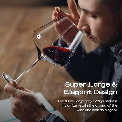 Miniatura 2 de Chouggo Juego de 2 copas de vino supergrandes de 28 onzas, vidrio soplado a mano para vino tinto o vino blanco borgoña, hechas a mano por artesanos,