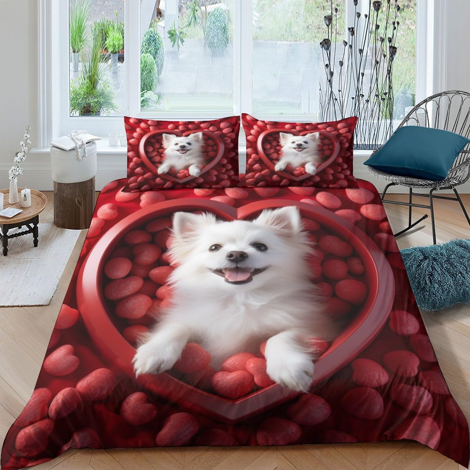 Housse de couette 200x200 microfibre chien 3D pour chambre d'enfant douillette