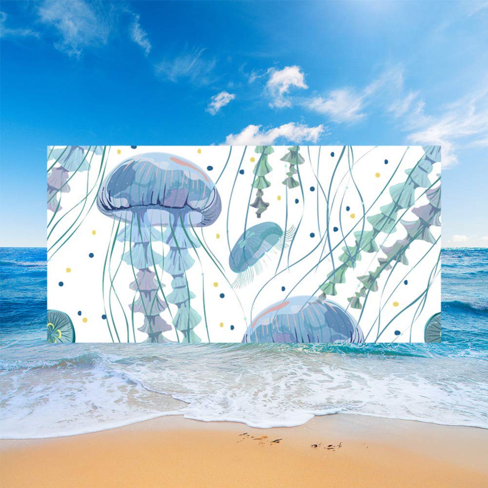 Fansu Women's Blue Jellyfish Beach Towel Microfibre Large, Ocean Animal Print Microfibre Towel Lightweight Adults & Kids Travel Towel Quick Dry Summer Bath Towel For Travel Beach Swim (,150X180cm)